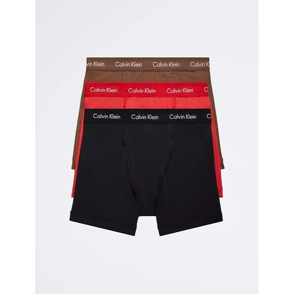 CALVIN KLEIN Boxer Briefs Mens Small Black Red Brown 3-Pack Cotton Wicking - Picture 1 of 5